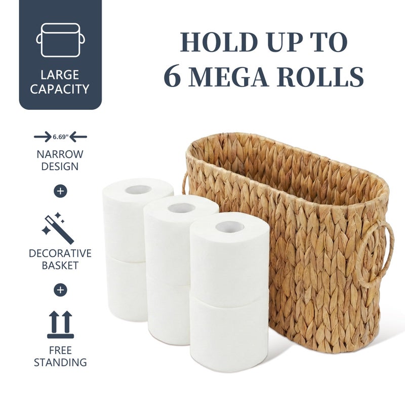 Coeusy Toilet Paper Storage Basket, Water Hyacinth Toilet Paper Holder for Up to 6 Mega Rolls, Wicker Basket for Bathroom Accessories Organizer, Boho Hand Woven Rattan Decorative Decor, Natural - Image 4