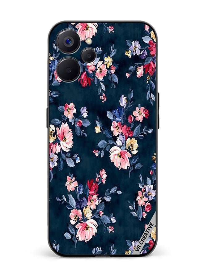 VR CREATIVE Protective Case Cover For Realme 10 5G A Navy Floral Print With Brightly Coloured Pink And Yellow Flowers On It Design Multicolour - Image 1