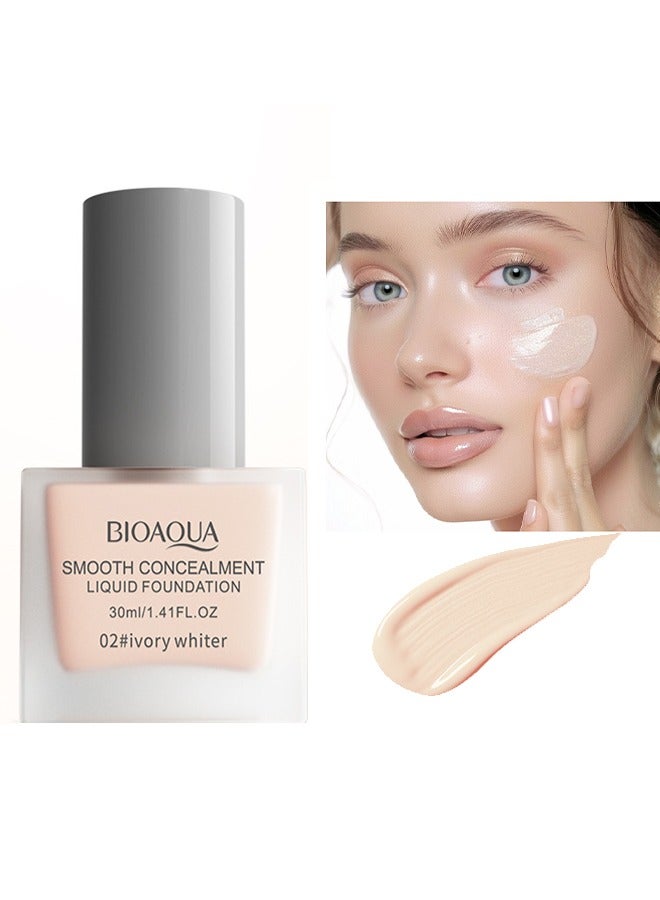 BIOAOUA Smooth Concealment Liquid Foundation-Matte Non-Porous Foundation, Oil Control Foundation, Coverage Foundation 30ml (#02 Lvory Whiter) - Image 1