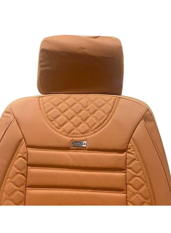 Agc Universal Seat Cover Cushion For Front and Back Seat and Head Rest 11 Pcs Set, High Quality Rexine Premium Version Brown With Stripes Design - Image 4