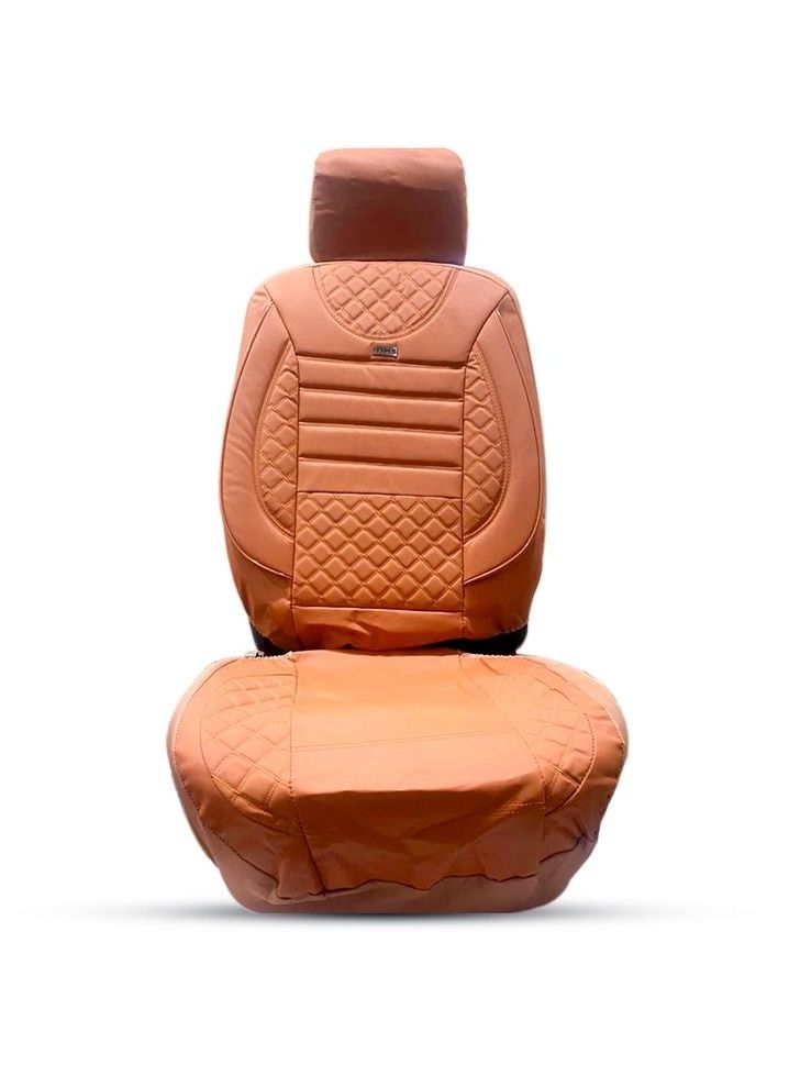 Agc Universal Seat Cover Cushion For Front and Back Seat and Head Rest 11 Pcs Set, High Quality Rexine Premium Version Brown With Stripes Design - Image 3
