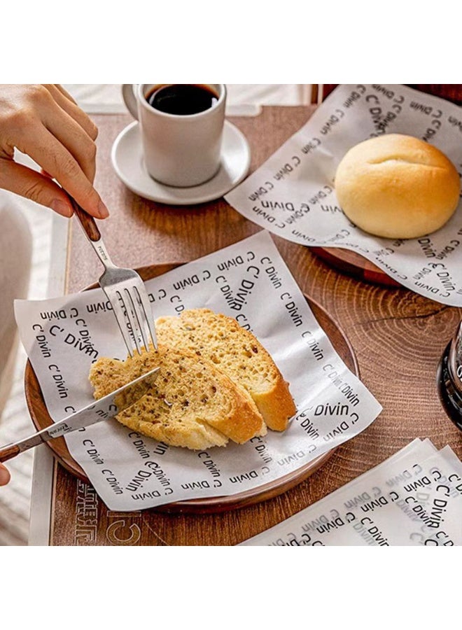 100 قطعة من ورق الشمع المقاوم للدهون، بطانات سلة مع نص فرنسي مطبوع، أوراق تغليف الطعام للنزهات والشواء والمأكولات الجاهزة - Image 1