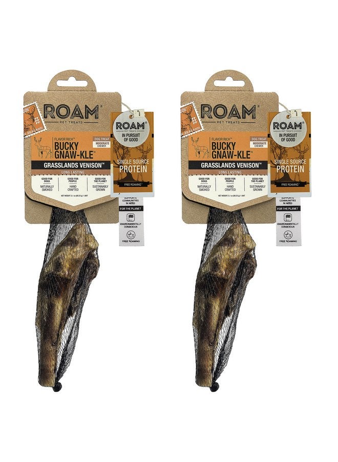 ROAM Pet Treats Bucky Gnaw-kle - Grasslands Venison Knuckle Dog Chew, Single Ingredient, All Natural, Grain-Free, & Gluten-Free (2 Pack) - Image 1