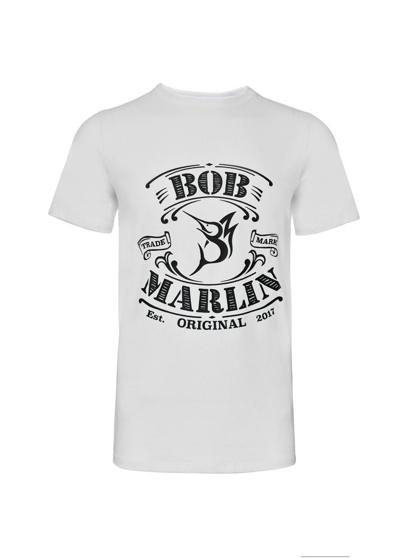 BOB MARLIN Marlin Premium Tshirt One Love For Fishing Vintage White  - Image 1