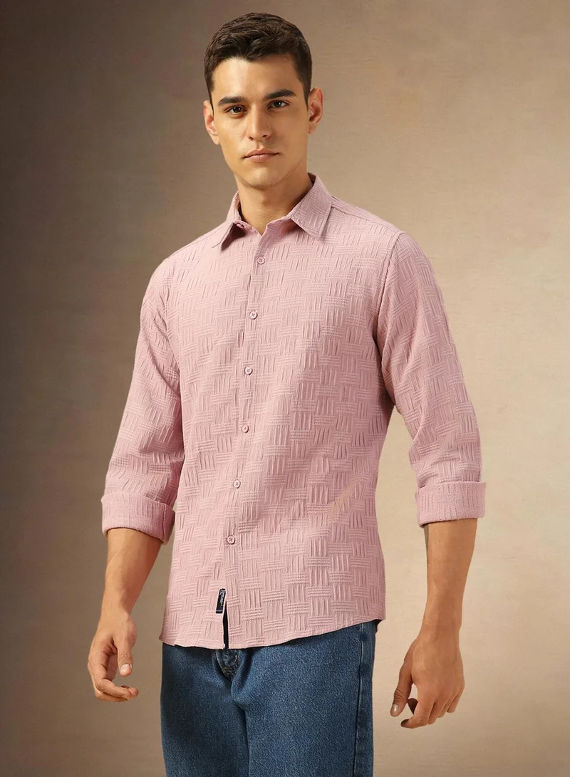 Dennis Lingo Men's Dusty Pink Cotton Blend Textured Shirt