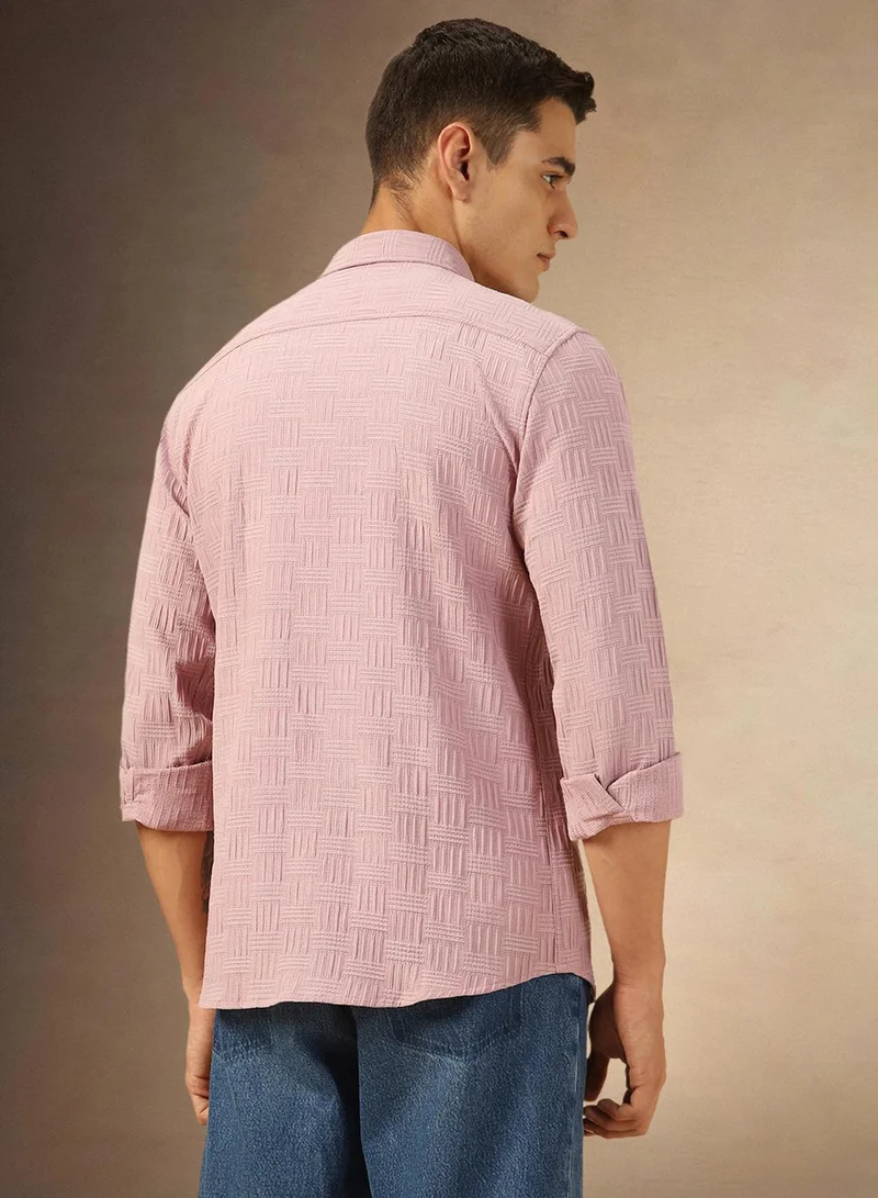 Dennis Lingo Men's Dusty Pink Cotton Blend Textured Shirt