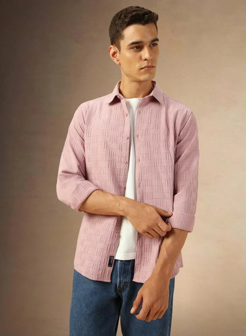 Dennis Lingo Men's Dusty Pink Cotton Blend Textured Shirt