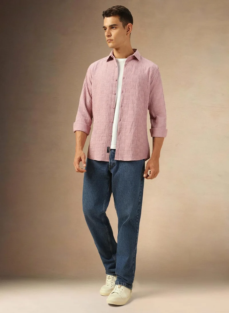 Dennis Lingo Men's Dusty Pink Cotton Blend Textured Shirt