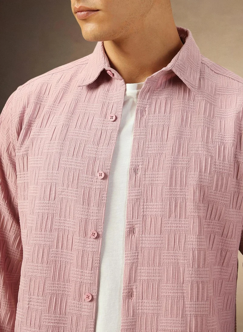 Dennis Lingo Men's Dusty Pink Cotton Blend Textured Shirt