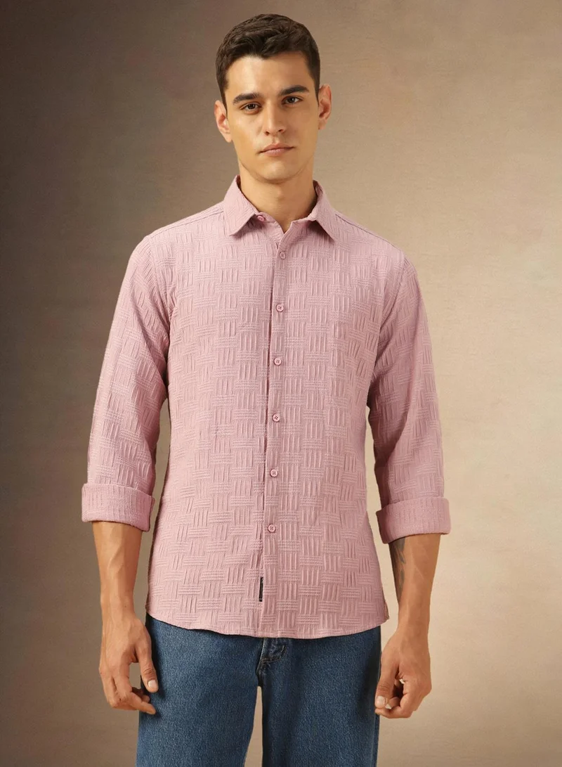 Dennis Lingo Men's Dusty Pink Cotton Blend Textured Shirt