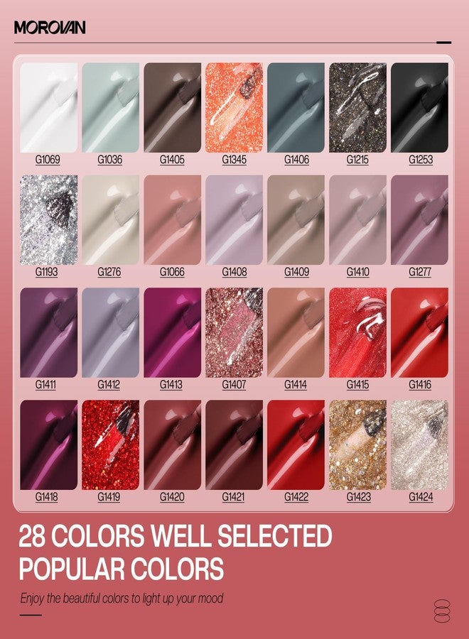 Morovan Gel Nail Polish Kit: 28 Colors Gel Nail Polish Set with U V/LED Light Fall Winter Collection Wine Red Rose Red Gel Polish Nail Art Decorations Manicure Tools DIY Salon Home Gifts - Image 3