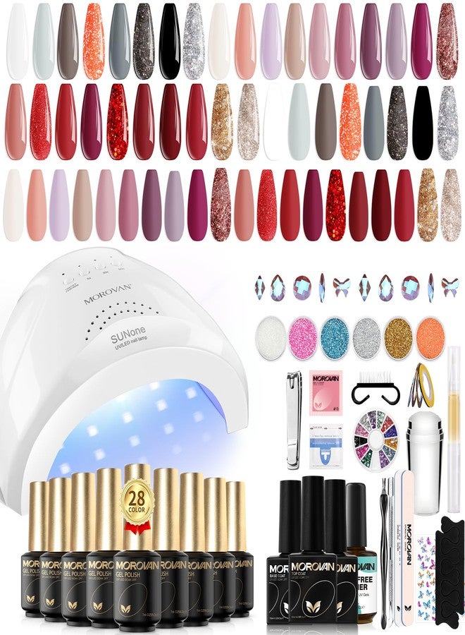 Morovan Gel Nail Polish Kit: 28 Colors Gel Nail Polish Set with U V/LED Light Fall Winter Collection Wine Red Rose Red Gel Polish Nail Art Decorations Manicure Tools DIY Salon Home Gifts - Image 1