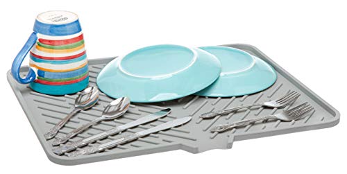 Luxet Silicone Dish Drying Mat with Built-in Drain Lip - Hygienic Drying Pad - Sturdy Compact Easy to Clean Tray Protects Surfaces Prevents Water Build Up -16.5 x 13 Inches (grey) - Image 1