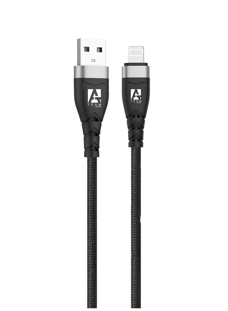 ATEAM  Smart USB Cable USB02 USB to Lightning 30W for Data Transfer Hard Drive Enclosures, Printers, Modems, Cameras -2M Black, Anti-puling. Anti bending
