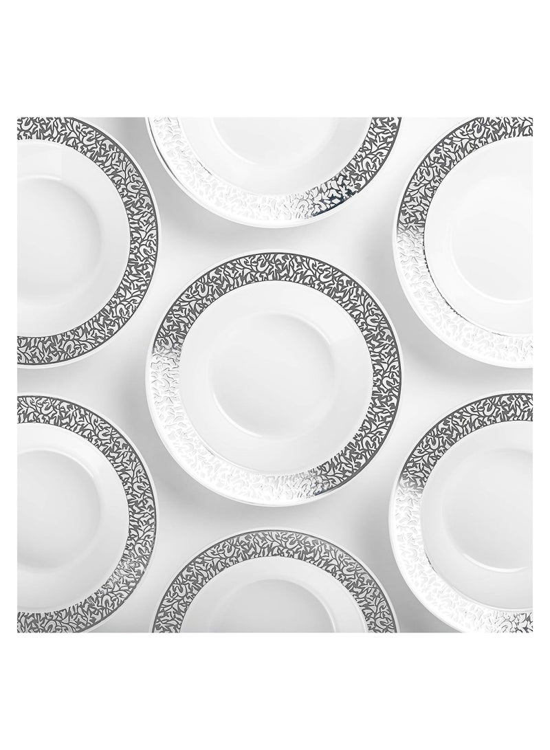 Zikra Premium Plastic Dessert Bowls Party Bowls, Multi-Use Plastic Bowls with Silver Lace Rim, Perfect for Picnic, Party Food, BBQ, Garden Party (18cm - 20 Pcs) - Image 5