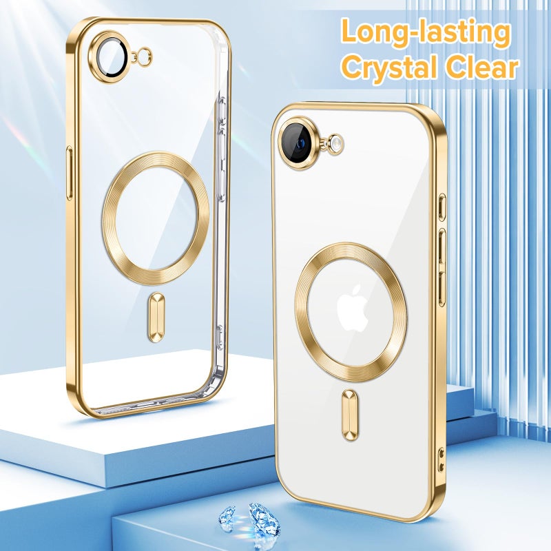 Hython Magnetic Clear for iPhone 16e Case with Camera Lens Protector [Compatible with MagSafe] Luxury Plating Edge Slim Soft TPU Cover Protective Phone Case for iPhone 16e 6.1", Gold - Image 2