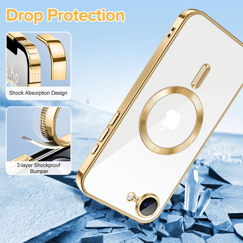 Hython Magnetic Clear for iPhone 16e Case with Camera Lens Protector [Compatible with MagSafe] Luxury Plating Edge Slim Soft TPU Cover Protective Phone Case for iPhone 16e 6.1", Gold - Image 5