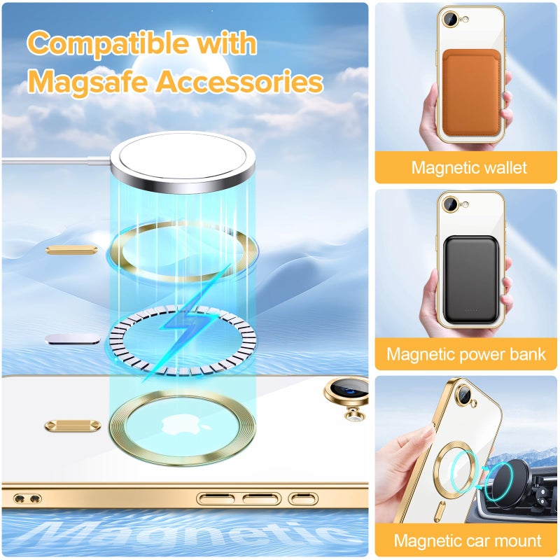 Hython Magnetic Clear for iPhone 16e Case with Camera Lens Protector [Compatible with MagSafe] Luxury Plating Edge Slim Soft TPU Cover Protective Phone Case for iPhone 16e 6.1", Gold - Image 3