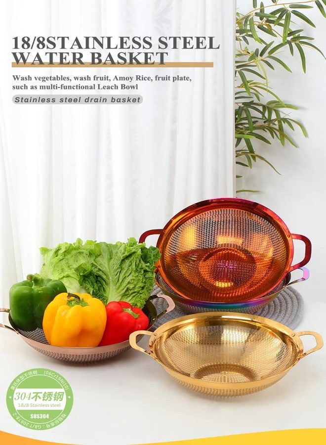 QOBIMOON Stainless Steel Colander With Handle and Legs Drain Basket for Pasta, Spaghetti, Berry, Veggies, Fruits, Noodles, Salads, Fruit Colander Strainer Metal Rice Sieve Kitchen Utensils-Rainbow Color - Image 2