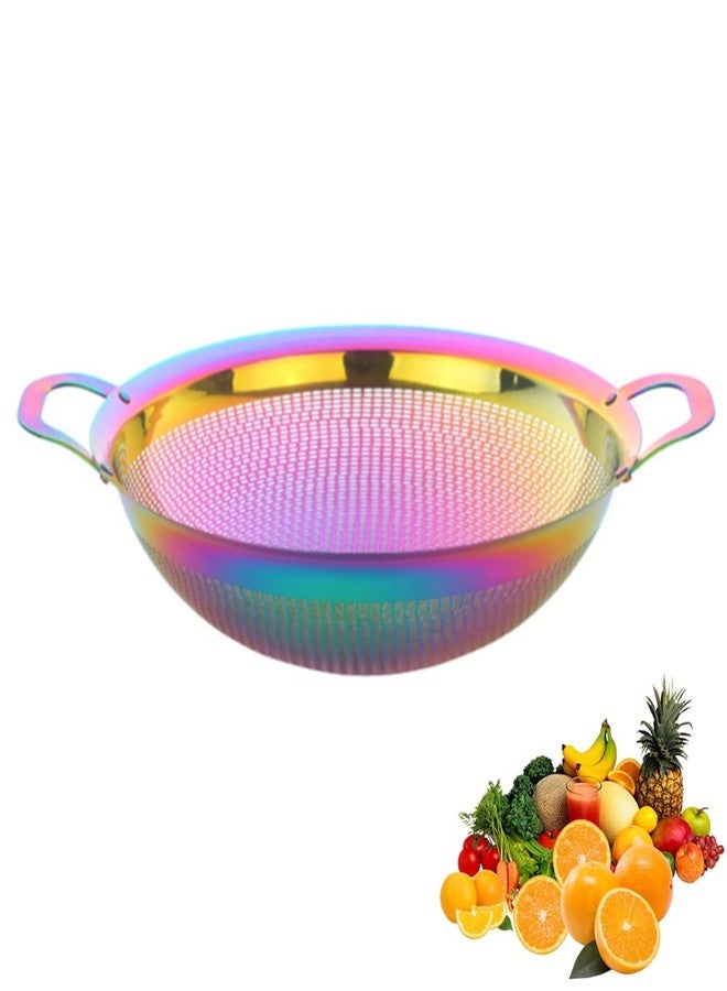 QOBIMOON Stainless Steel Colander With Handle and Legs Drain Basket for Pasta, Spaghetti, Berry, Veggies, Fruits, Noodles, Salads, Fruit Colander Strainer Metal Rice Sieve Kitchen Utensils-Rainbow Color - Image 1