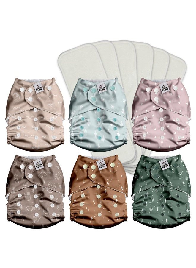 Mama Koala 3.0 Pocket Cloth Diapers for Babies with AWJ Lining, 6 Pack with 6 4-Layer Natural Cloth Diaper Inserts - Reusable and Washable Pocket Diapers(Simply Neutrals) - Image 1