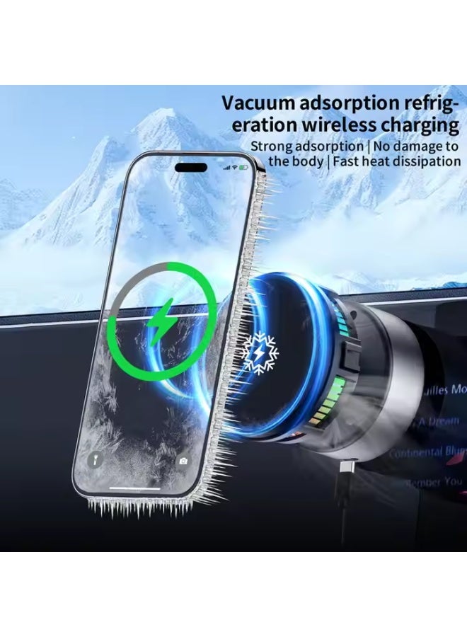 Car Charger with Cooling,Car Phone Holder with Charger and Cooling function,Wireless Car Phone holder with Charging,Vacuum Adsorption Phone Mount,Cooling Fan for mobile,360 Degree Rotation,Mobile Phone and Laptop Holders with Cooling  - Image 1