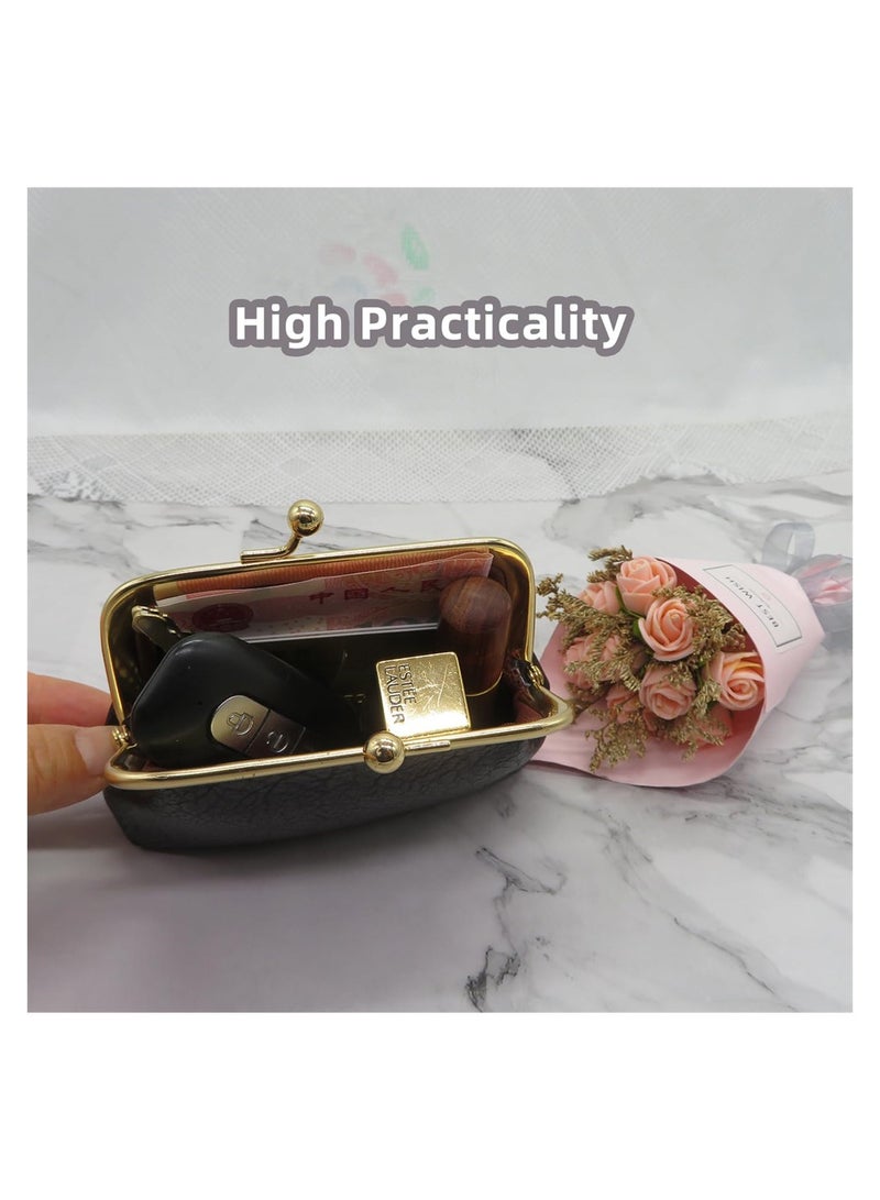 2Pcs Cute Vintage Coin Purse Wallet Set Small PU Leather Change Bag for Women Kids Black Brown - Image 5