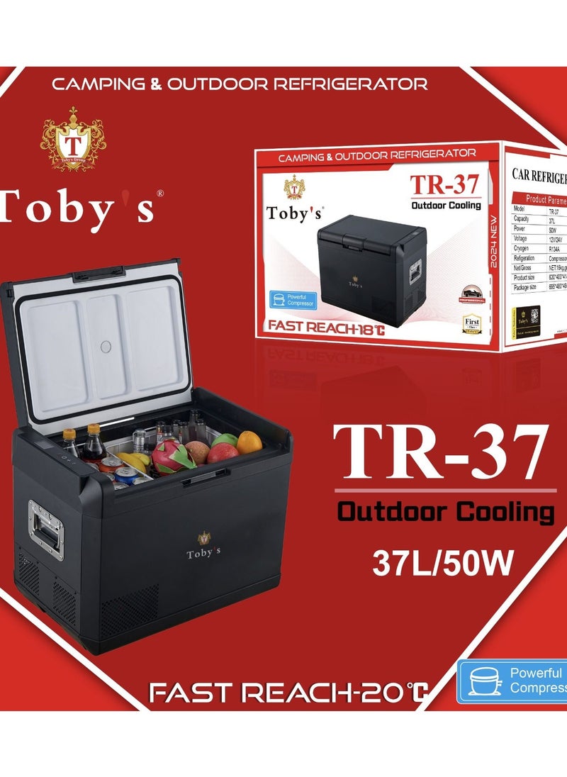 Toby's - Tobys TR-37 Electric Cooler Portable Refrigerator Freezer Compact Fridge freezer Electric Cooler for Car RV Vehicle Boat Home Use Travel Camping Truck Party Picnic Outdoor (37 Liter) - Image 1