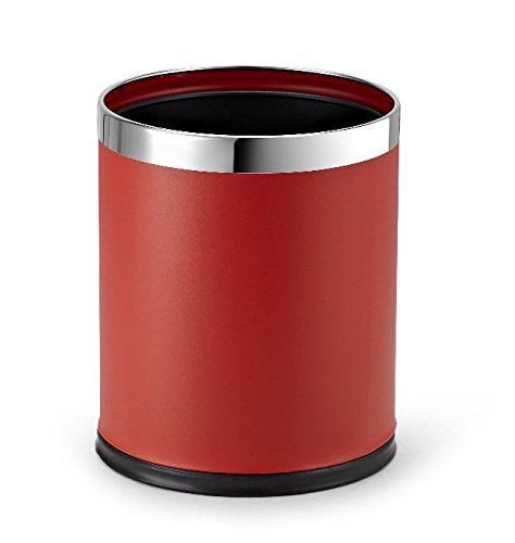 Brelso Small Office Trash Can Open Top Small Wastebasket Bin InvisiOverlap Metal Garbage Can Waste Basket for Powder Room Vanity Bathroom Red