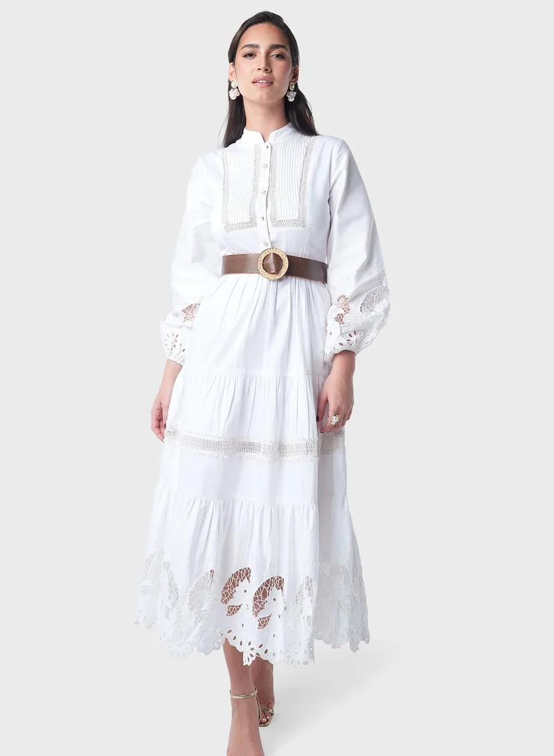 Threadz by Ajooni Eyelet Tiered Dress