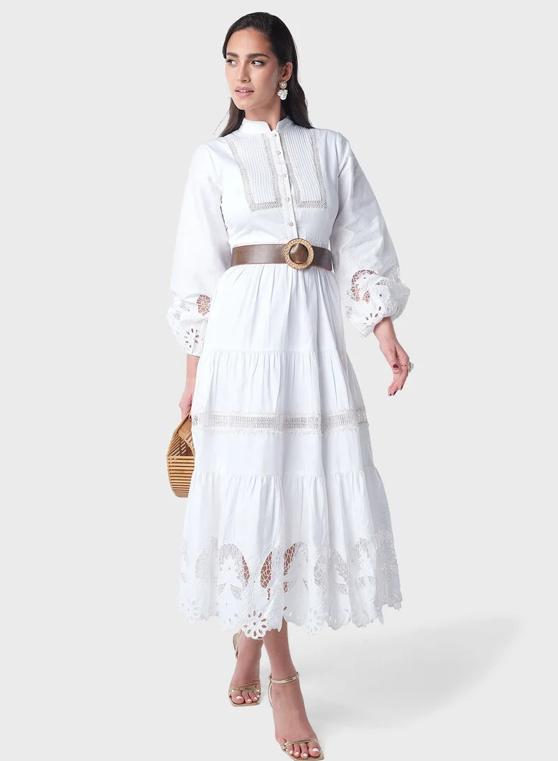 Threadz by Ajooni Eyelet Tiered Dress
