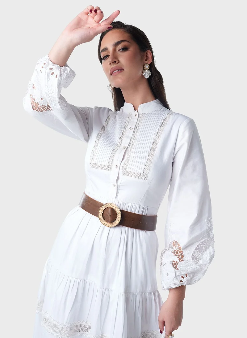 Threadz by Ajooni Eyelet Tiered Dress