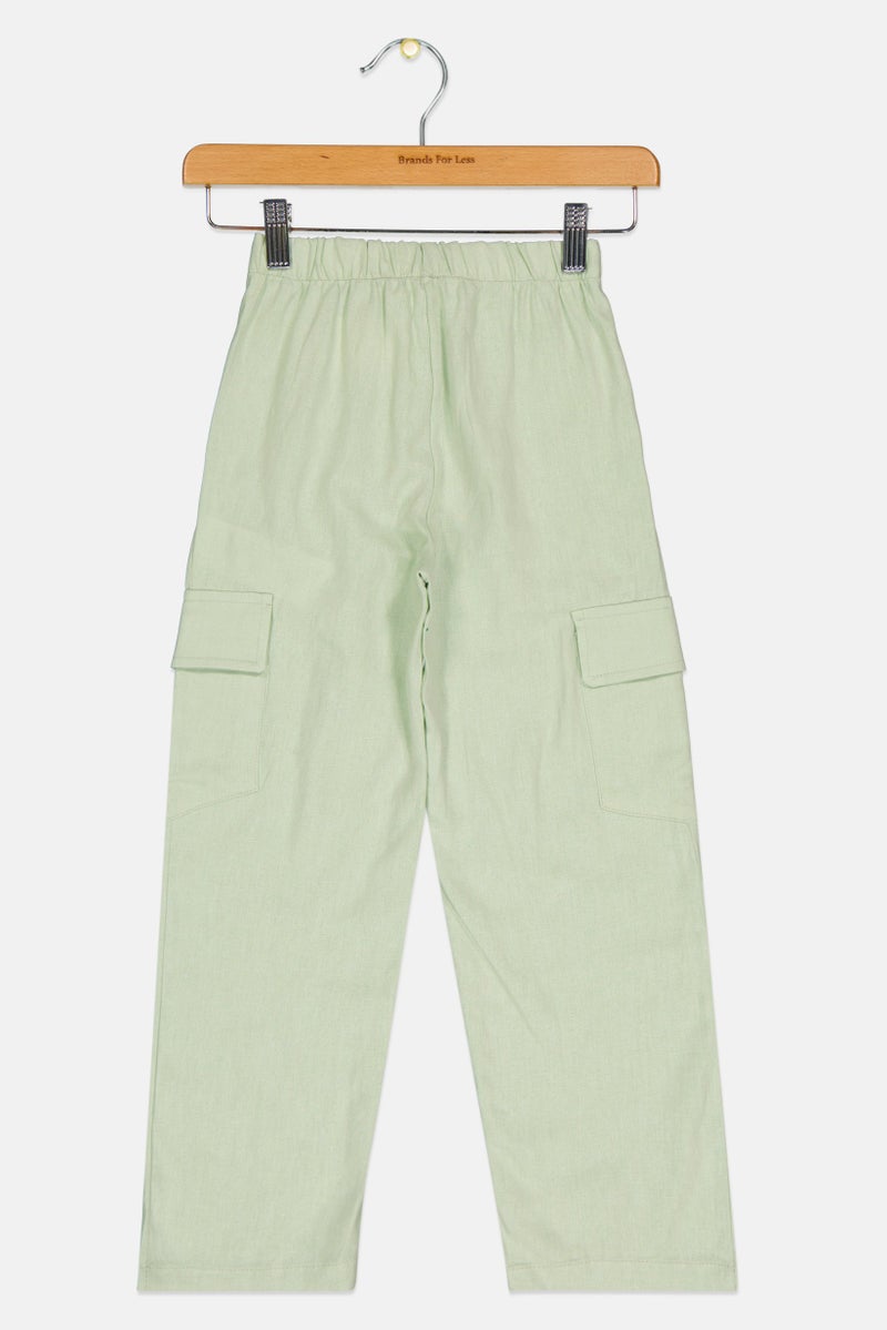 KOTON Kids Girl Solid Pants, Mint Green  - Image 3