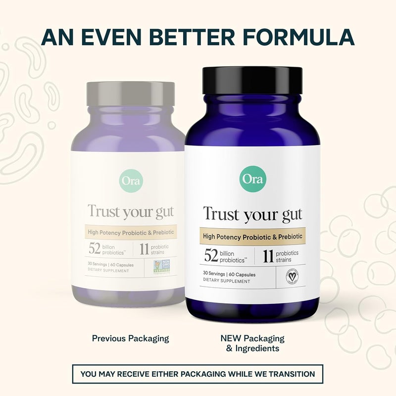 Ora Organic أورا أورجانيك بروبيوتيك مع بروبيوتيك 52 مليار CFU 11 سلالة مدروسة سريرياً لصحة الجهاز الهضمي ثق في أمعائك خالي من الجلوتين 60 كبسولة - Image 4