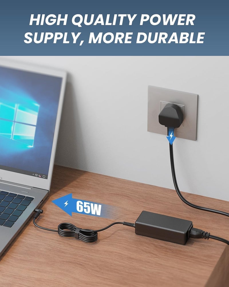 فينسوك شاحن لابتوب VINSOC 65W متوافق مع HP EliteBook، Pavilion، Chromebook، ProBook، Envy، Spectre، Stream، 250 G6، 255 G7، 741727-001 710412-001 والمزيد (4.5 × 3 مم) - Image 4