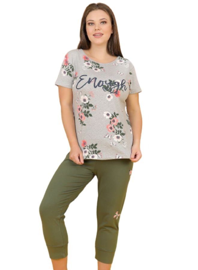 جنة بيجامة نسائية بأكمام قصيره وبنطلون برمودا صيفيه مصنوعه من القطن مقاسات كبيره