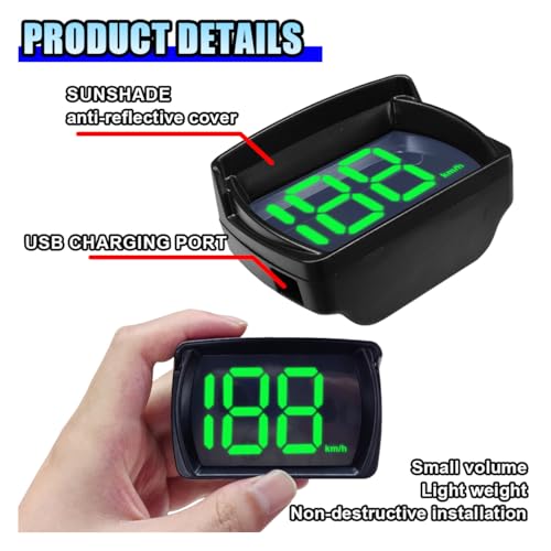 DUSCOKE Car HUD GPS Digital Speedometer, KM/H Speed Meter with LED Large Font Head Up Display, Universal USB Cable Plug & Play Speed Gauge for Car, Truck, SUV, Motorcycle (KM/H) - Image 4