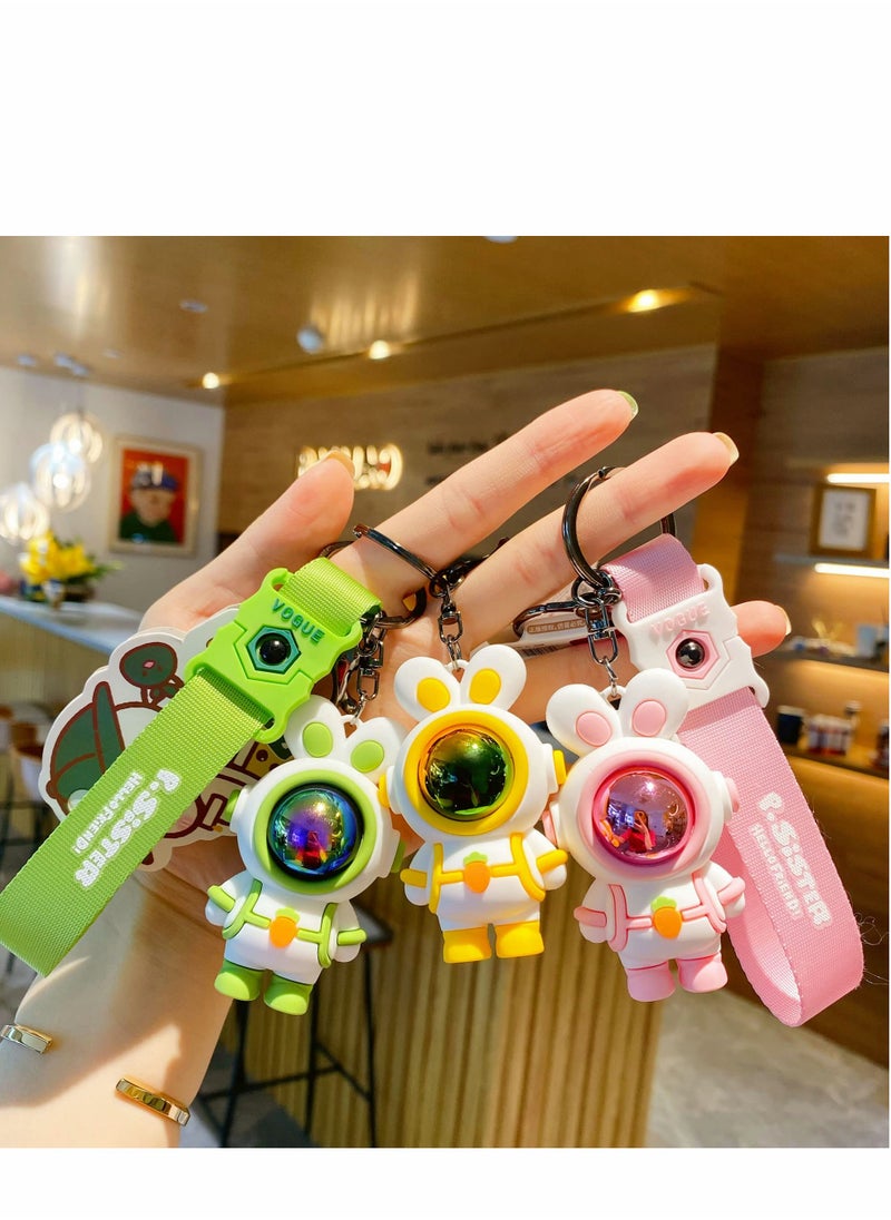 Generic - Creative Astronaut & Bunny Keychain for Men & Women - Soft PVC Car Key Ring & Bag Pendant Holder, Stylish Lanyard Decoration - Image 1