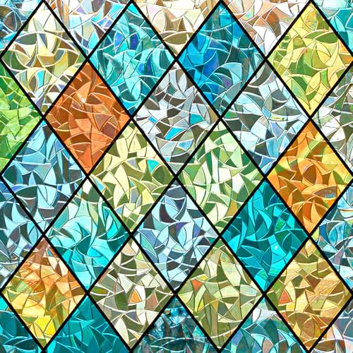 Sunbaby Window Privacy Film Stained Glass Decorative Rainbow Window Cling 3D Static Clings Colorful for Home Decoration AntiUV Heat Control NonAdhesive 175x787 - Image 1
