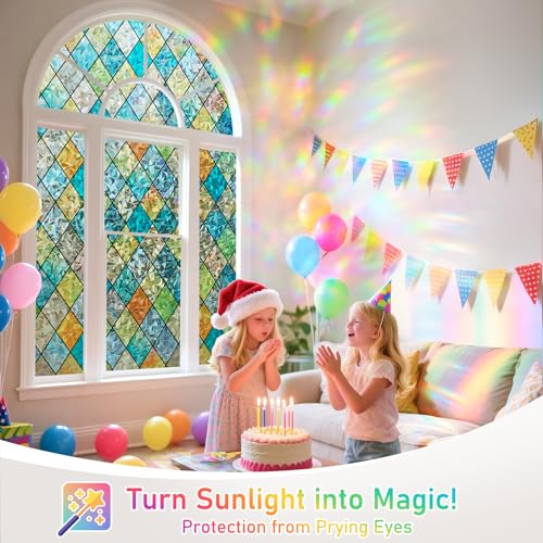 Sunbaby Window Privacy Film Stained Glass Decorative Rainbow Window Cling 3D Static Clings Colorful for Home Decoration AntiUV Heat Control NonAdhesive 175x787 - Image 3