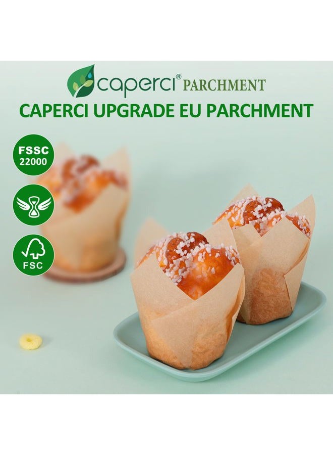 Caperci 150pcs Natural Tulip Cupcake Liners Unbleached European Parchment Paper Baking Cups Muffin Liners for Party, Wedding, Christmas, Birthday - Image 2
