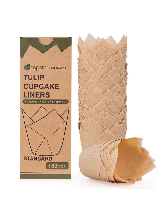 Caperci 150pcs Natural Tulip Cupcake Liners Unbleached European Parchment Paper Baking Cups Muffin Liners for Party, Wedding, Christmas, Birthday - Image 1