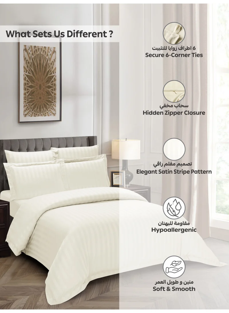 Donetella Snow White Hotel Striped Duvet Cover Set, Fits 200x200 cm Size Bed, 6-Pcs King Size Bedding Set, Brushed Microfiber Fabric, (Filler Not Included).  | Best Price UAE