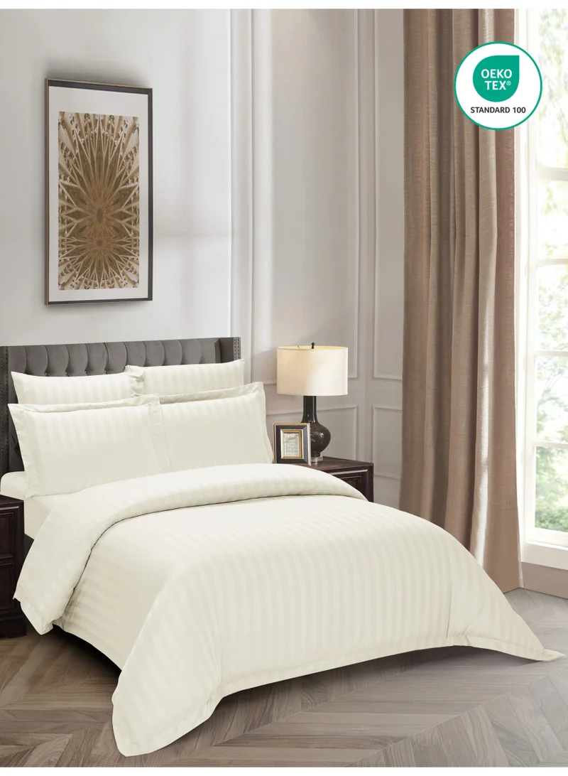 Donetella Hotel Striped Duvet Cover Set, Fits 200x200 cm Size Bed, 6-Pcs King Size Bedding Set, Brushed Microfiber Fabric, (Filler Not Included).