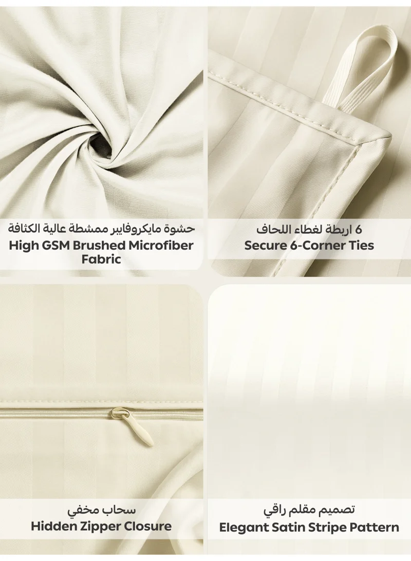 Donetella Snow White Hotel Striped Duvet Cover Set, Fits 200x200 cm Size Bed, 6-Pcs King Size Bedding Set, Brushed Microfiber Fabric, (Filler Not Included).  | Best Price UAE