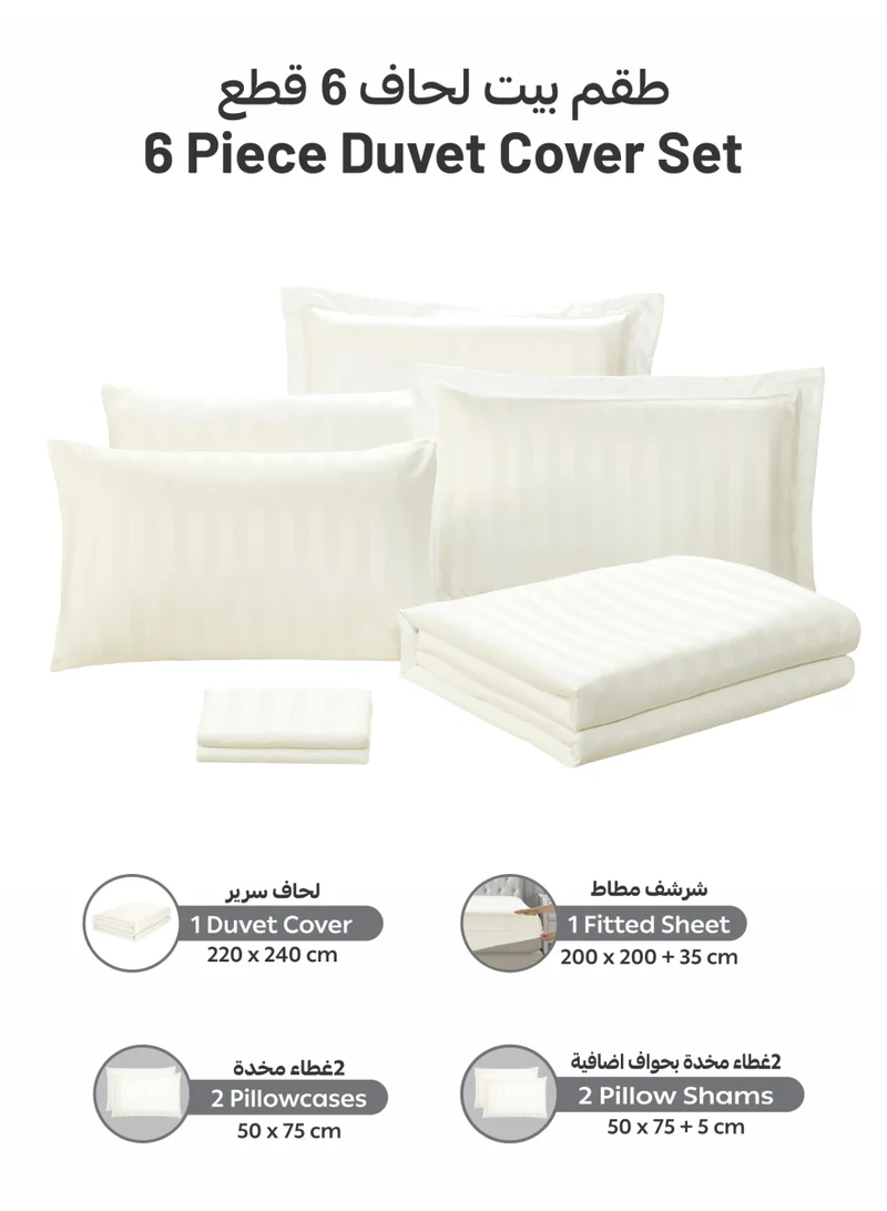 Donetella Snow White Hotel Striped Duvet Cover Set, Fits 200x200 cm Size Bed, 6-Pcs King Size Bedding Set, Brushed Microfiber Fabric, (Filler Not Included).  | Best Price UAE