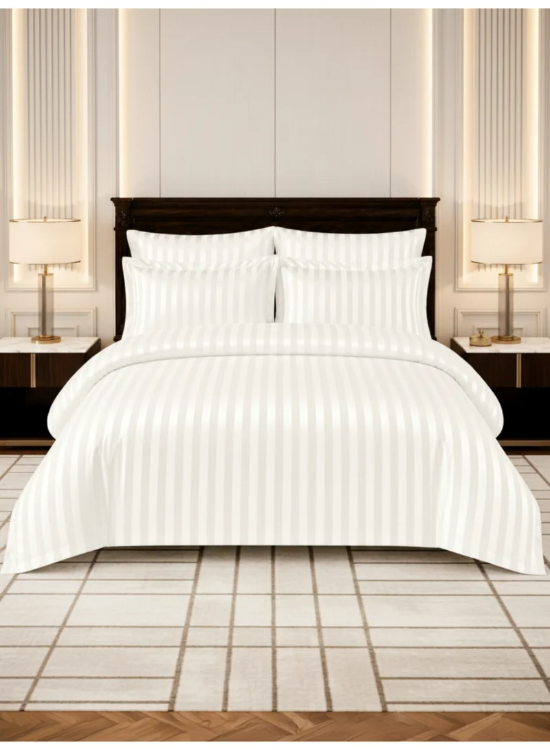 Donetella Hotel Striped Duvet Cover Set, Fits 200x200 cm Size Bed, 6-Pcs King Size Bedding Set, Brushed Microfiber Fabric, (Filler Not Included).
