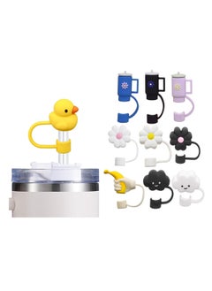 ECVV ECVV 10Pcs Straw Cover Cap for Stanley Cup Cute Cup and Flower Shape Silicone Straw Lids, Reusable Dust-Proof Straw Topper for Stanley Tumbler Accessories, 10mm  - Image 1