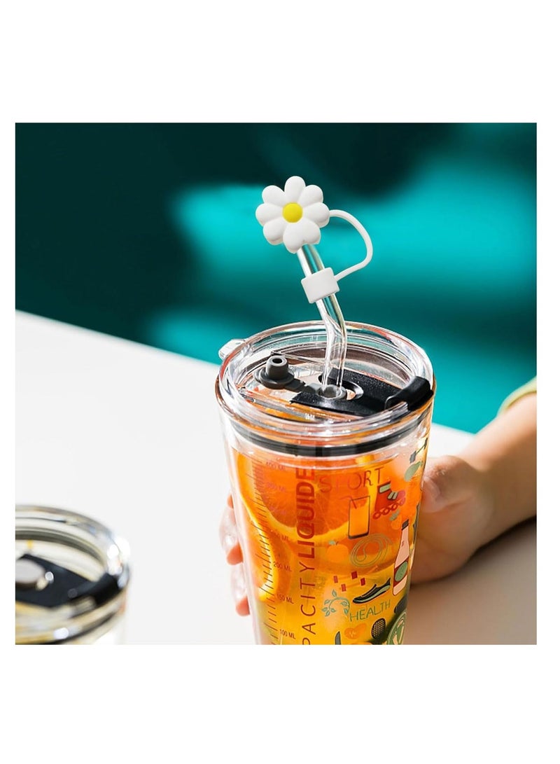 ECVV ECVV 10Pcs Straw Cover Cap for Stanley Cup Cute Cup and Flower Shape Silicone Straw Lids, Reusable Dust-Proof Straw Topper for Stanley Tumbler Accessories, 10mm  - Image 3