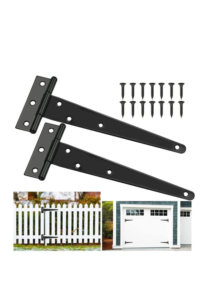 Zikra T Hinges 2 Pcs 300mm Black Metal T Hinges Shed Hinges Heavy Duty Rustproof Garden Gate Hinges Fitting with 14 Screws Ideal for Gate Doors Shed Doors and Barn Doors 12 Inch - Image 1